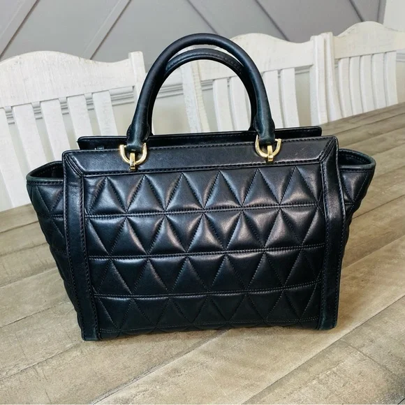 Michael Kors Vivianne Large Top Zip Satchel Bag Black Quilted Leather - Picture 6 of 10